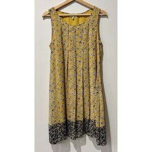 Max Studio Dress Womens Small Yellow & Black Floral A-Line‎ Boho Bloomcore